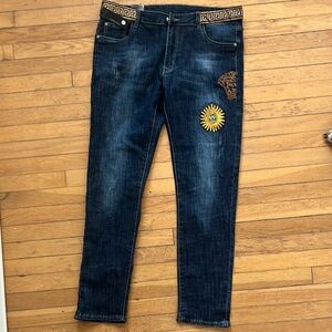 Versace Blue and Gold Skinny Jeans with Modern Detailing